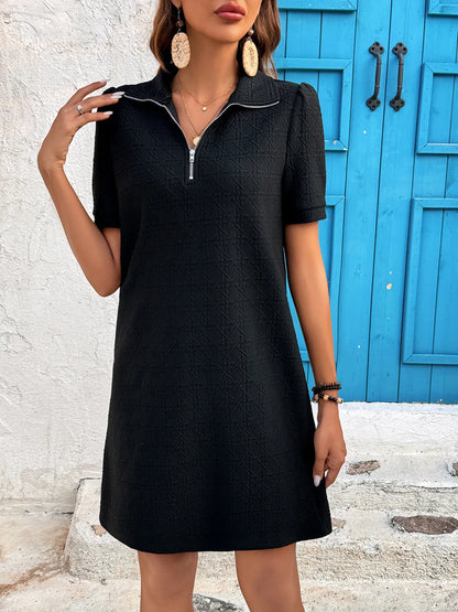 CD | Zip guler mânecă scurtă casual mini rochie