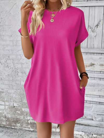 CD | Gât rotund Mini tricou cu mâneci scurte cu buzunare