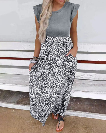 CD | Black Leopard Stitching Rochie lungă Vara talie Slimming Maxi Dress