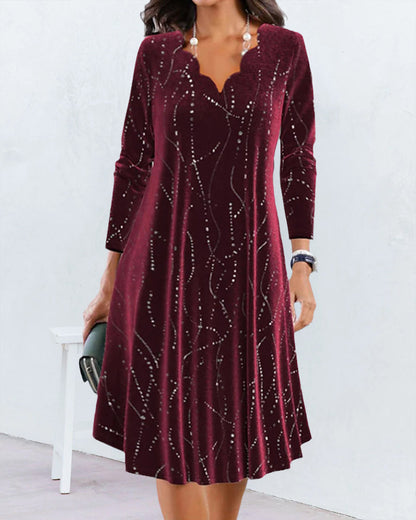 CD | Rochie elegantă cu mânecă lungă, cu accente strălucitoare