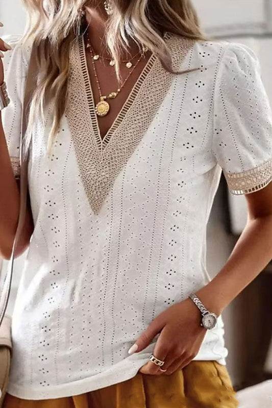 CD | V-neck patchwork cu mânecă scurtă de agrement tricou