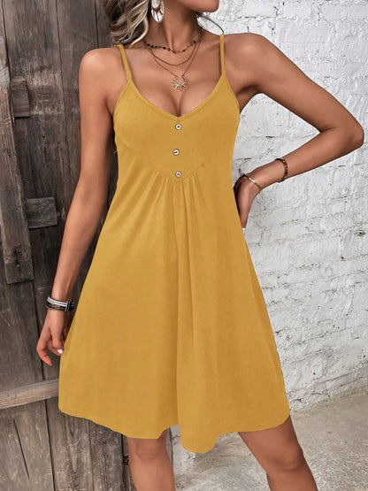 CD | Rochie mini cami cu decolteu cu nasturi decorativi