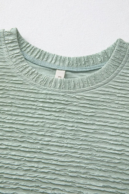 CD | Culoare solidă texturată Crinkle Rochie tricou cu mânecă scurtă