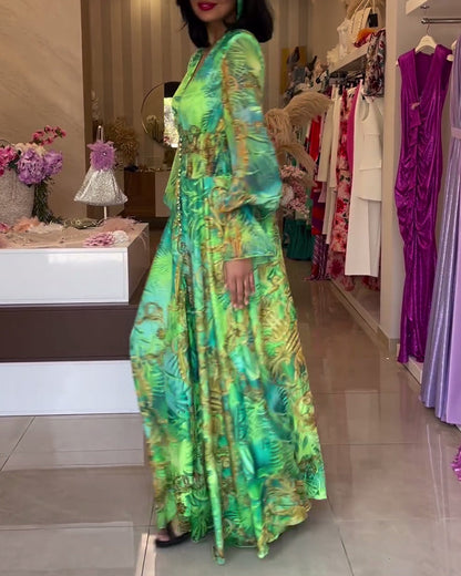 CD | Rochie lungă elegantă cu model imprimat și talie imperiu