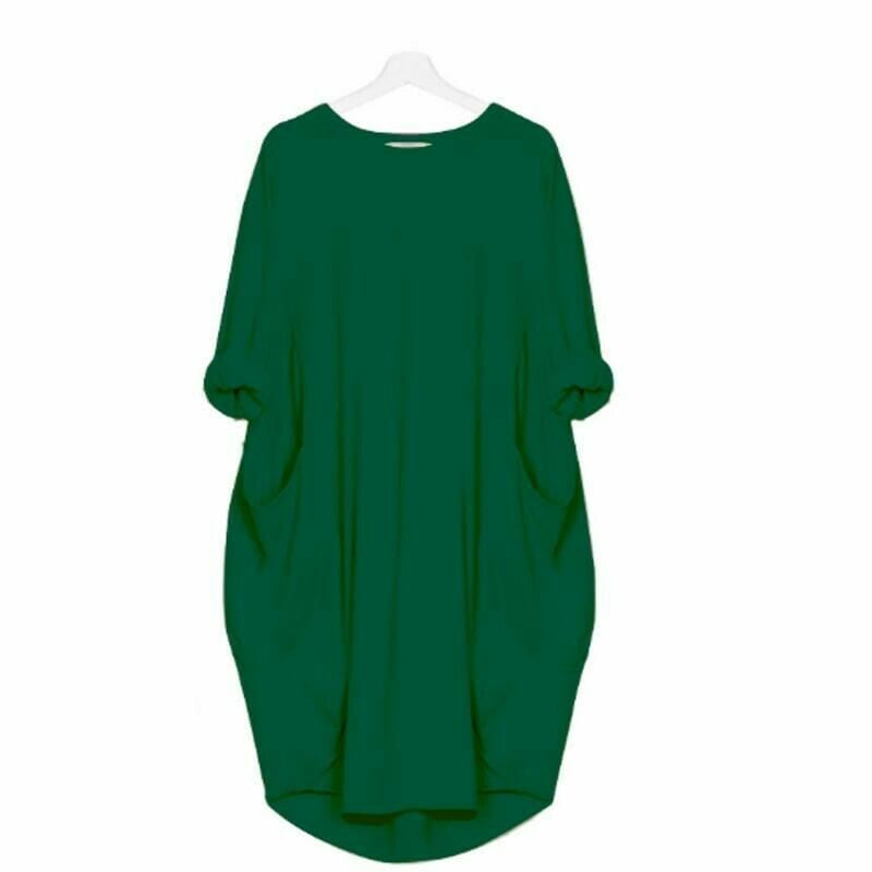 CD | Rochie midi pentru femei - Ținută relaxată - Amestec respirabil - Decolteu rotund - Buzunare laterale