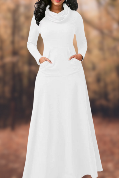 CD | Rochie maxi casual cu mânecă lungă, decolteu rotund și buzunar