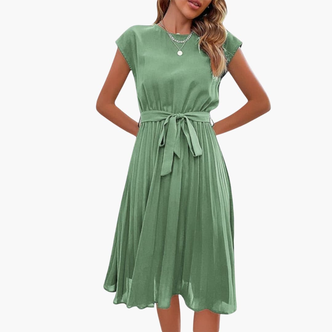 CD | Rochie midi casual pentru femei cu fustă plisată și curea cu cravată