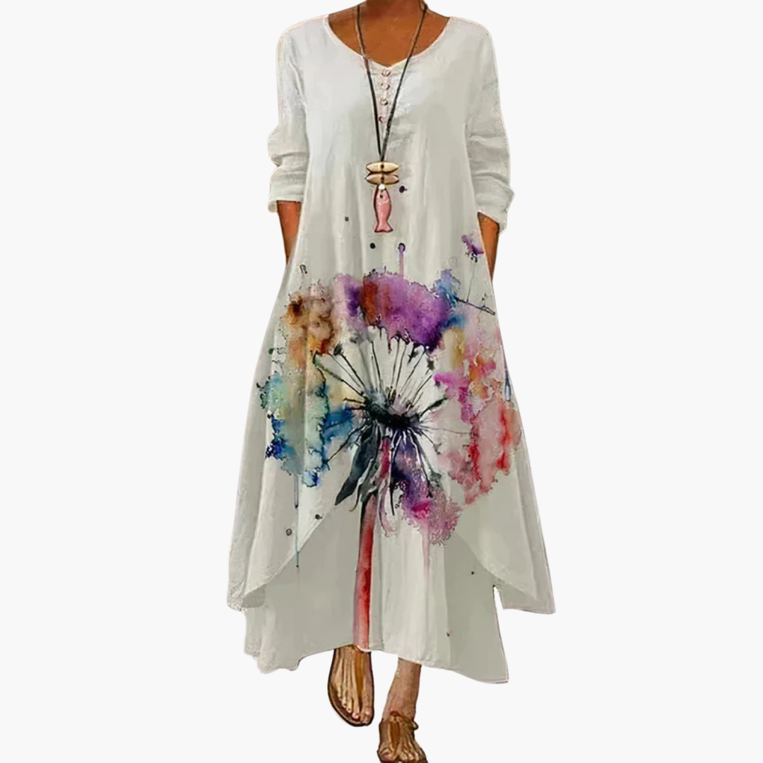 CD | Rochie maxi de vară pentru femei cu mâneci lungi și imprimeu floral