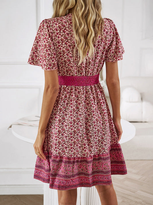 CD | Floral Smocked talie scurt maneca mini rochie