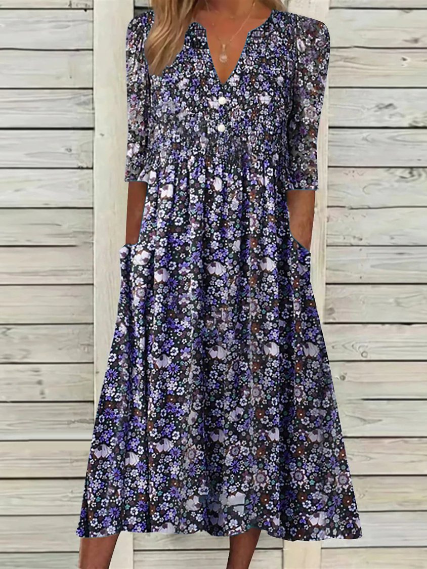 CD | Rochie cu mânecă scurtă de Ziua Sfântului Patrick, cu gât în V țesut și model floral Rochie midi NNq20