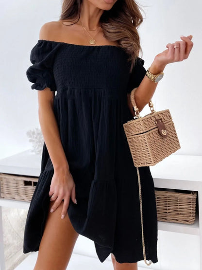 CD | Rochie mini cu umăr liber și smocked