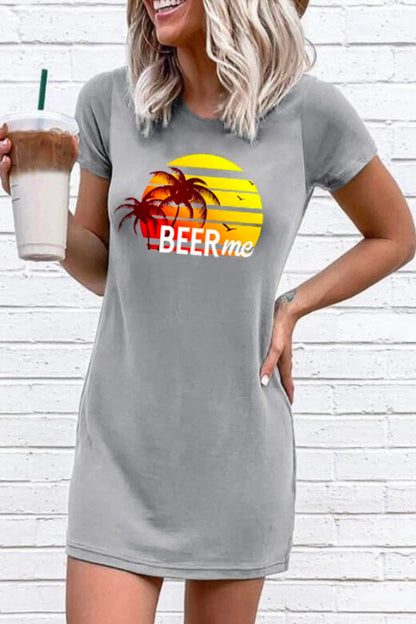 CD | O gât Sunshine imprimare gri Mini rochie