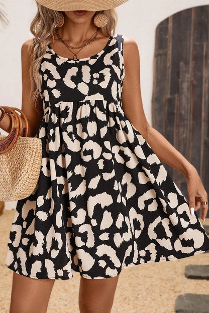 CD | Rochie mini de vară fără mâneci cu imprimeu leopard