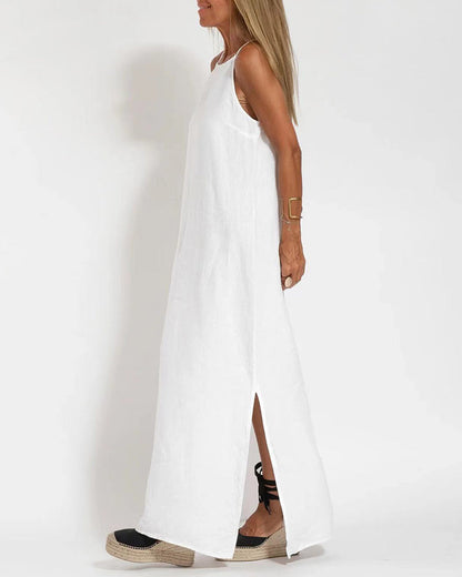 CD | Casual rochie fără mâneci spaghete cu fantă laterală rochie maxi