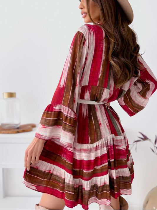 CD | Rochie mini cu mânecă lungă în dungi cu nasturi