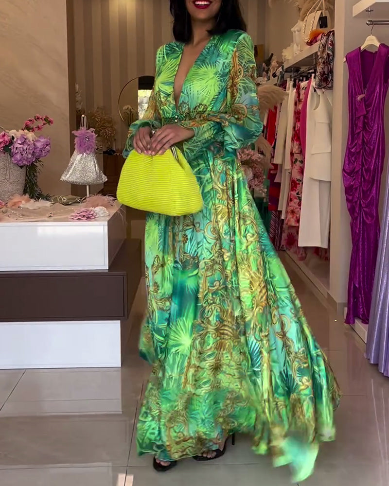 CD | Rochie lungă elegantă cu model imprimat și talie imperiu