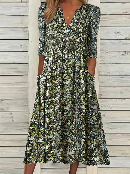 CD | Rochie cu mânecă scurtă de Ziua Sfântului Patrick, cu gât în V țesut și model floral Rochie midi NNq20