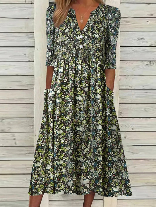 CD | Rochie cu mânecă scurtă de Ziua Sfântului Patrick, cu gât în V țesut și model floral Rochie midi NNq20