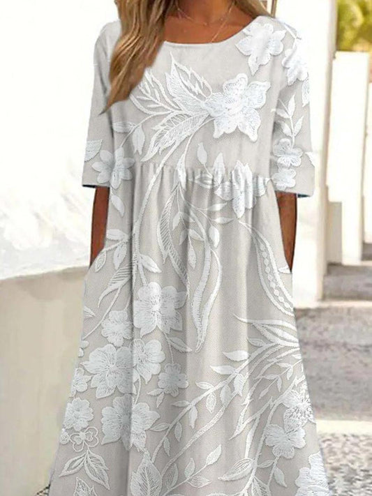 CD | Rochie lungă florală atemporală cu mâneci 3/4