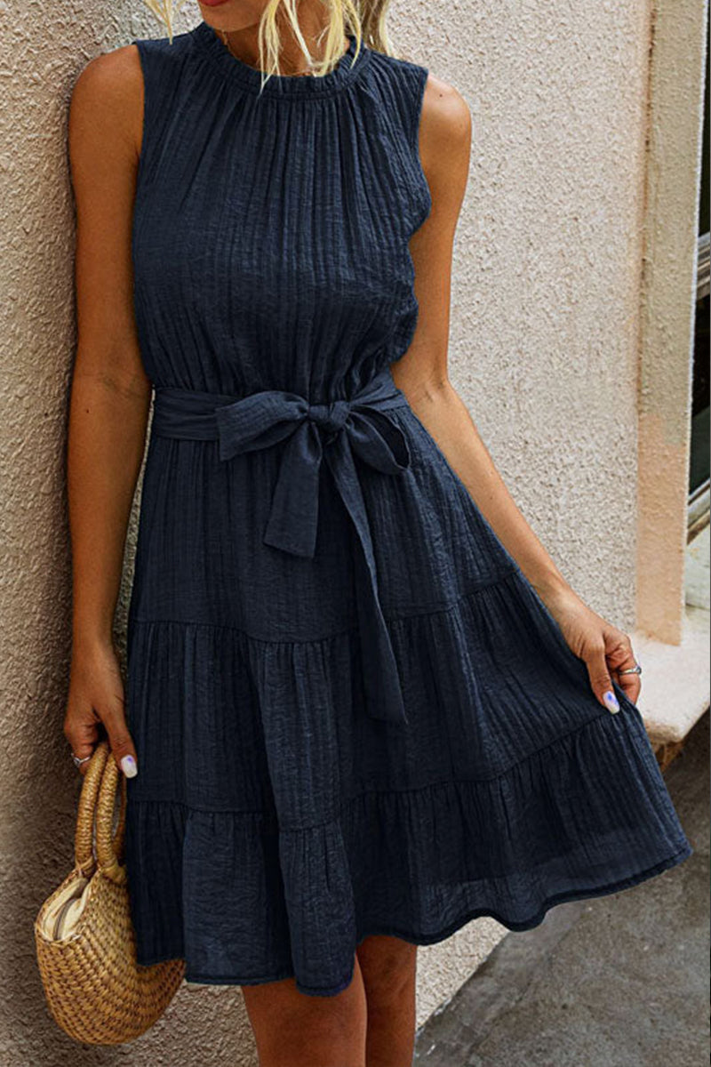 CD | Tie Waist Solid Casual Mini rochie