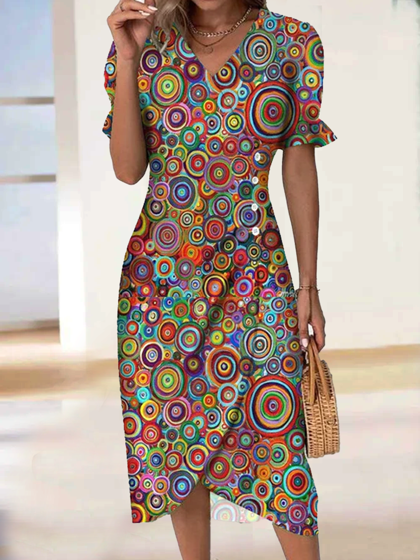 CD | Rochie midi multicoloră cu decolteu în V cc48