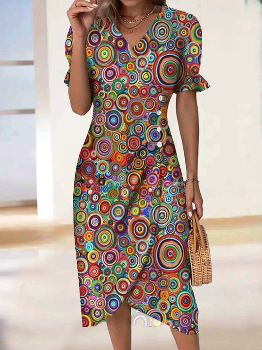 CD | Rochie midi multicoloră cu decolteu în V cc48