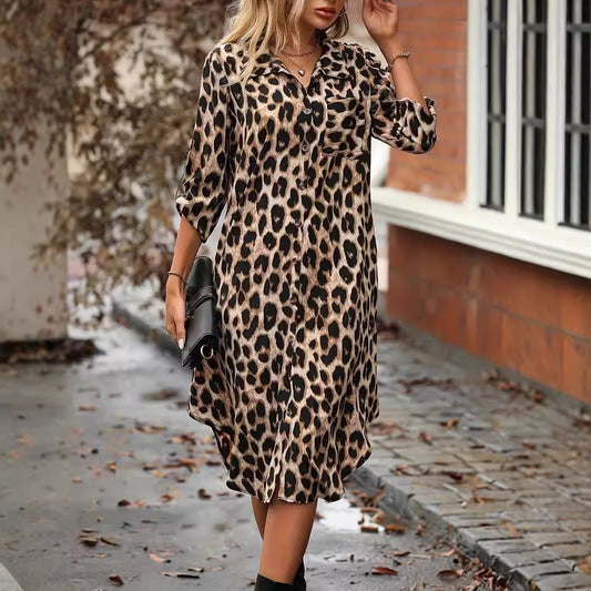 CD | Leopard imprimare plajă Cover-up V-Neck Robe Holiday Bikini Dress