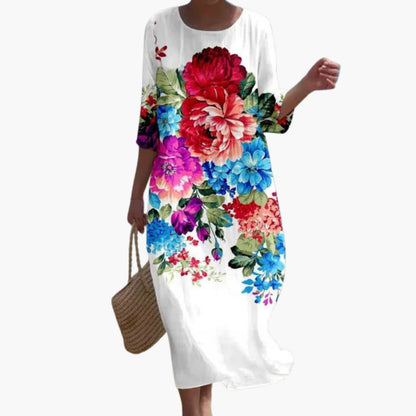 CD | Rochie midi floral pentru femei cu mâneci 3/4 pentru vară