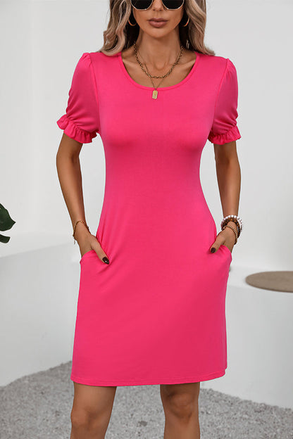 CD | Fashion Solid rotund gât rochie mini volan