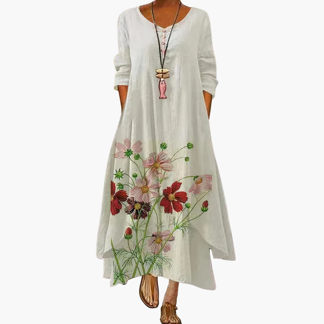 CD | Rochie maxi de vară pentru femei cu mâneci lungi și imprimeu floral