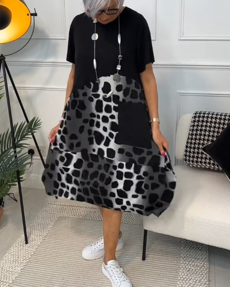 CD | Rochie midi elegantă cu mânecă scurtă și imprimeu leopard