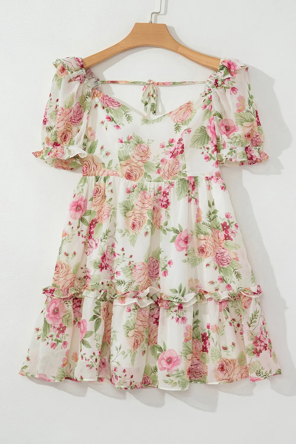 CD | Floral Bubble Sleeve Sweetheart gât Ruffle Mini rochie