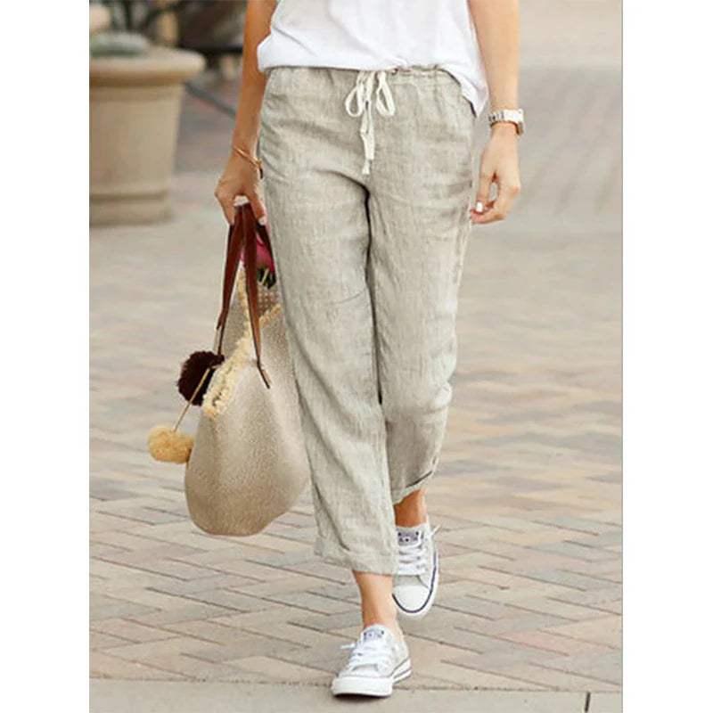 CD | Pantaloni casual din in pentru femei