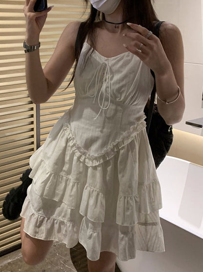 CD | Rochie mini cu volane și cravată albă