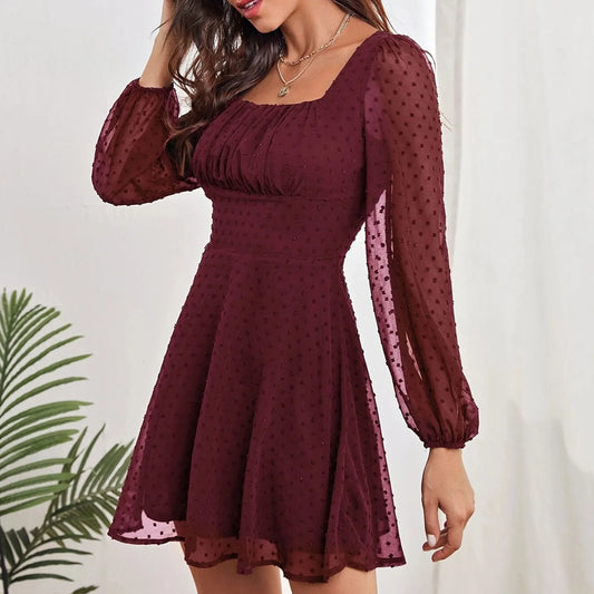 CD | 2024 Temperament de iarnă Elegant moda casual cu mâneci lungi și talie înaltă rochie midi