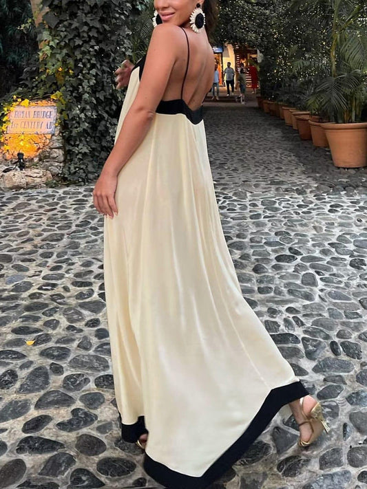 CD | Rochie maxi pentru femei - Decolteu adânc în V - Fără mâneci - Croială fluidă - Stil ușor, elegant