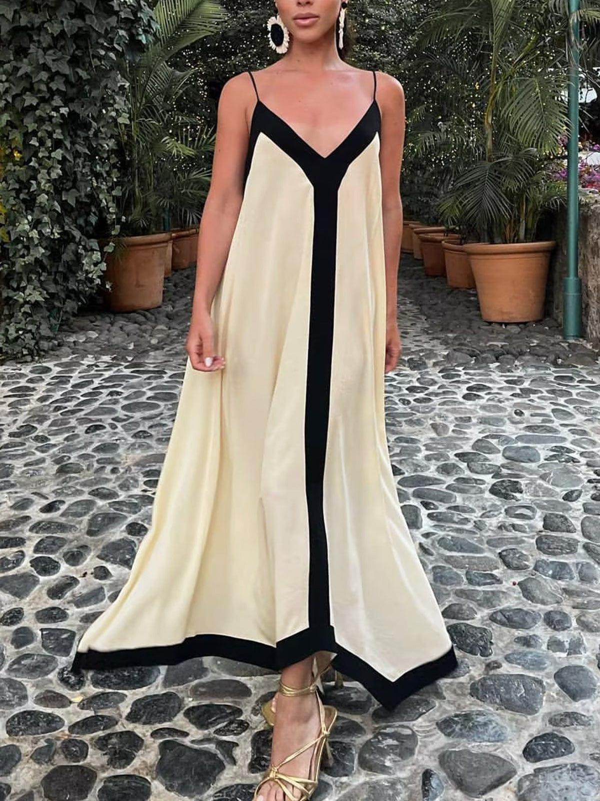 CD | Rochie maxi pentru femei - Decolteu adânc în V - Fără mâneci - Croială fluidă - Stil ușor, elegant