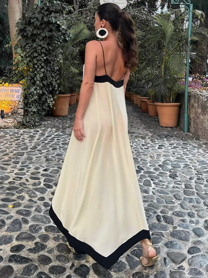 CD | Rochie maxi pentru femei - Decolteu adânc în V - Fără mâneci - Croială fluidă - Stil ușor, elegant