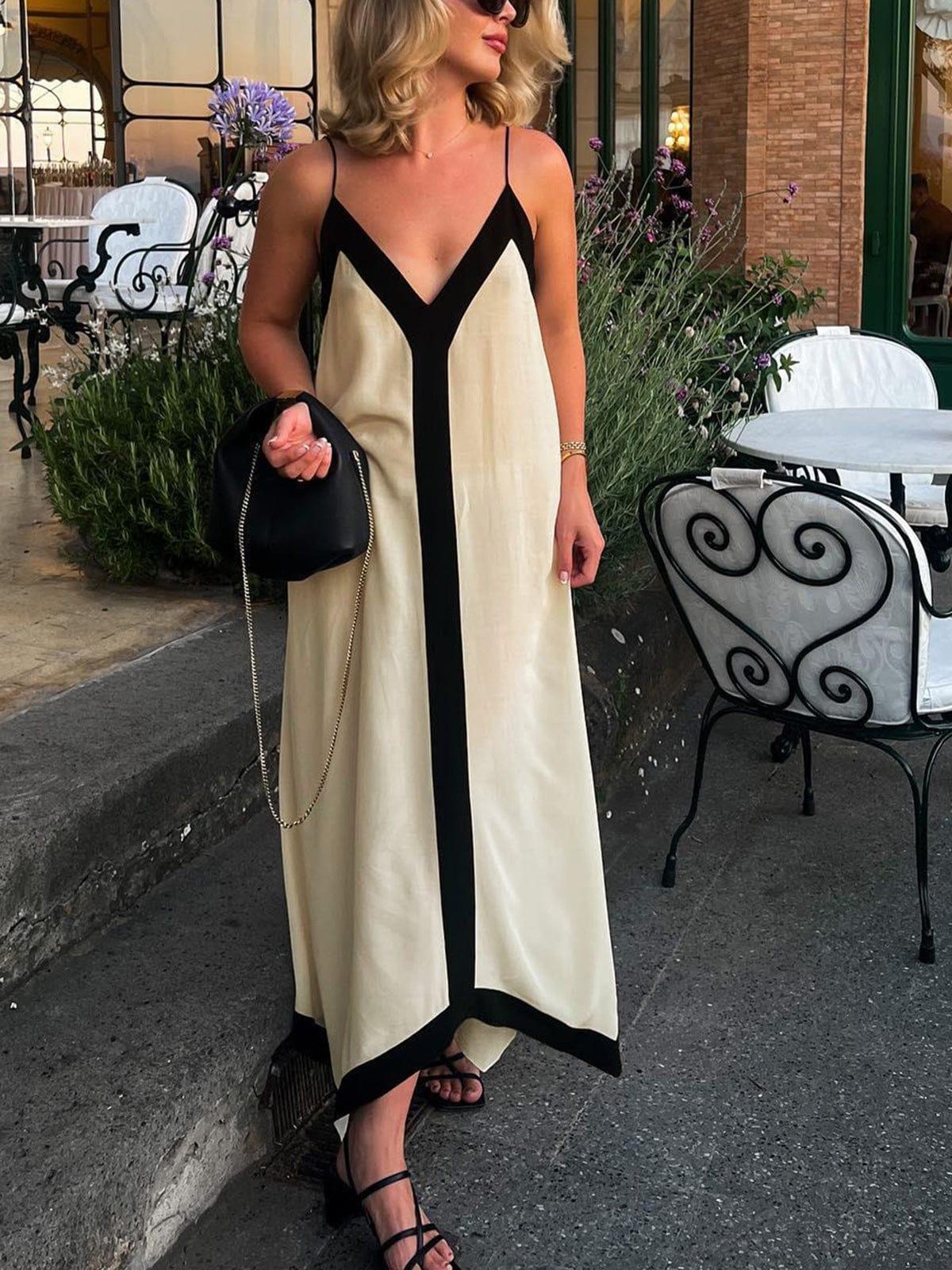 CD | Rochie maxi pentru femei - Decolteu adânc în V - Fără mâneci - Croială fluidă - Stil ușor, elegant