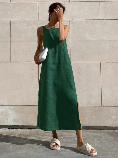 CD | Rochie maxi pentru femei - Fără mâneci - Decolteu pătrat - Ținută relaxată - Fantă laterală Stil casual