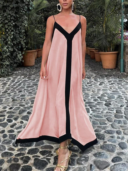 CD | Rochie maxi pentru femei - Decolteu adânc în V - Fără mâneci - Croială fluidă - Stil ușor, elegant