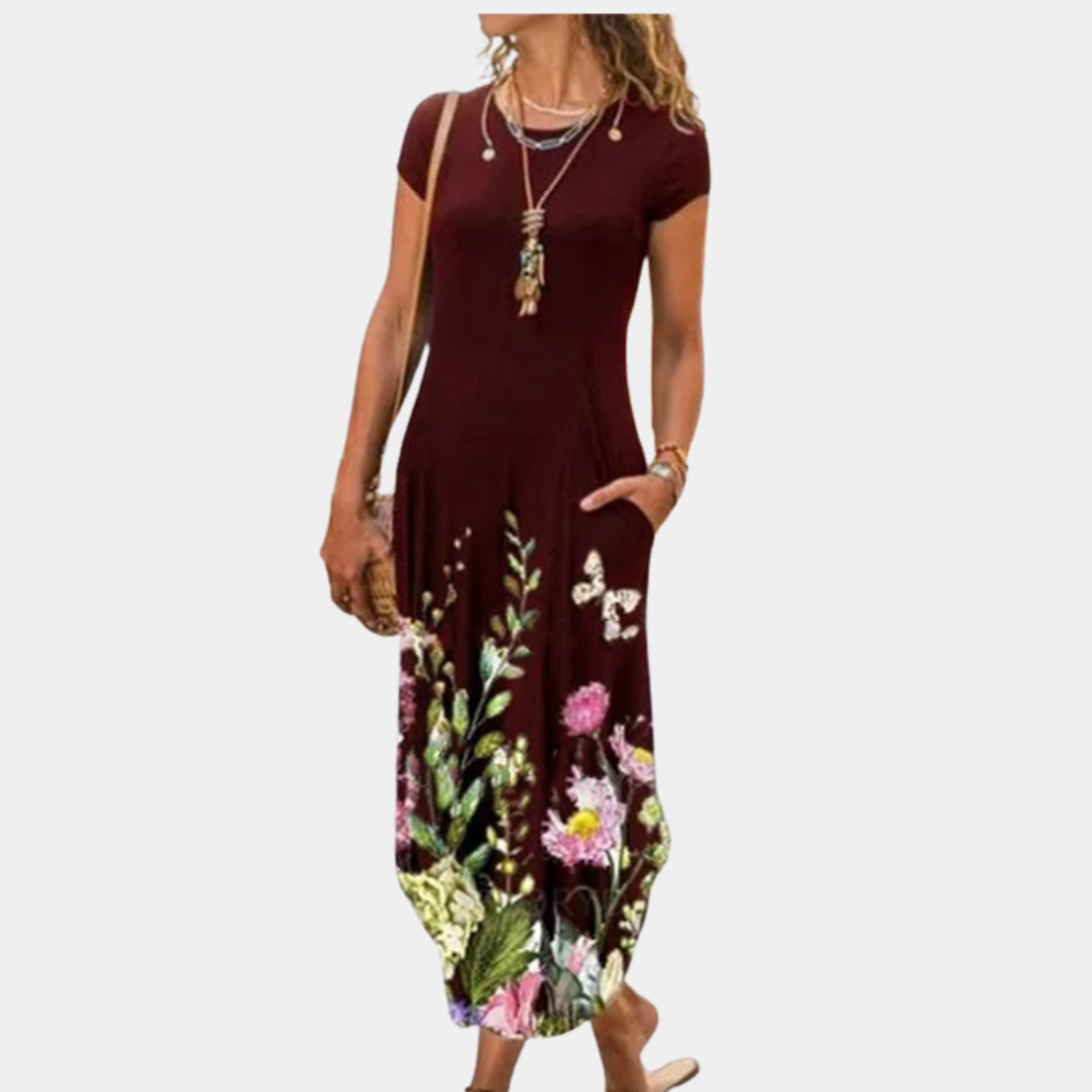 CD | Rochie midi pentru femei - Ținută relaxată - Mâneci scurte - Buzunare laterale - Amestec respirabil