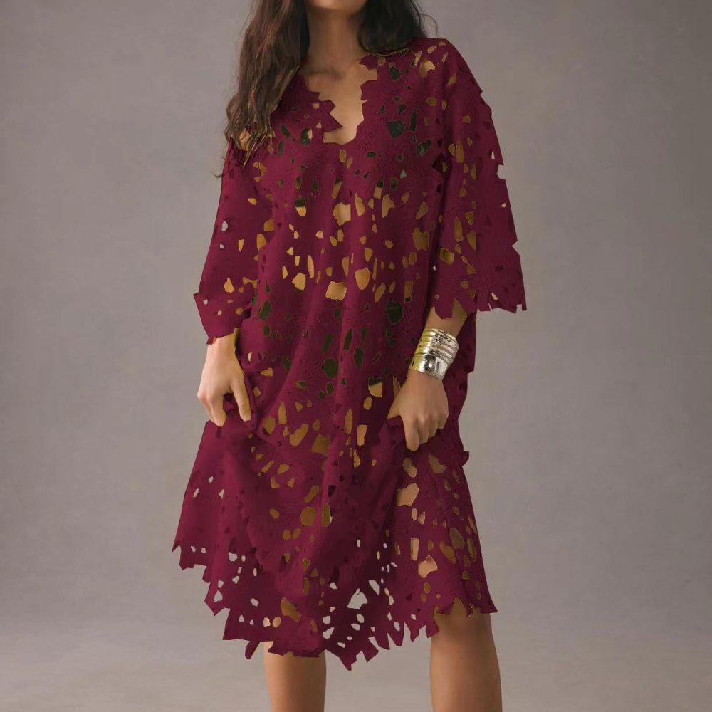CD | Rochie midi elegantă cu broderie și drapaj fluid
