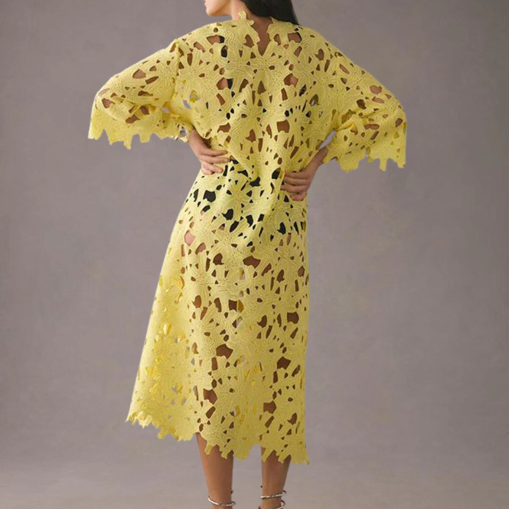 CD | Rochie midi elegantă cu broderie și drapaj fluid