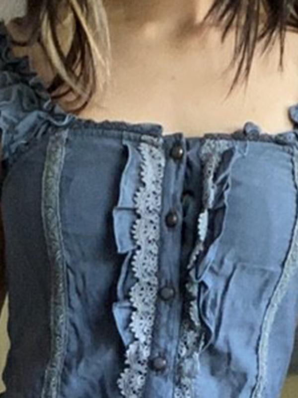 CD | Rochie mini din dantelă patchwork cu bretele în dungi