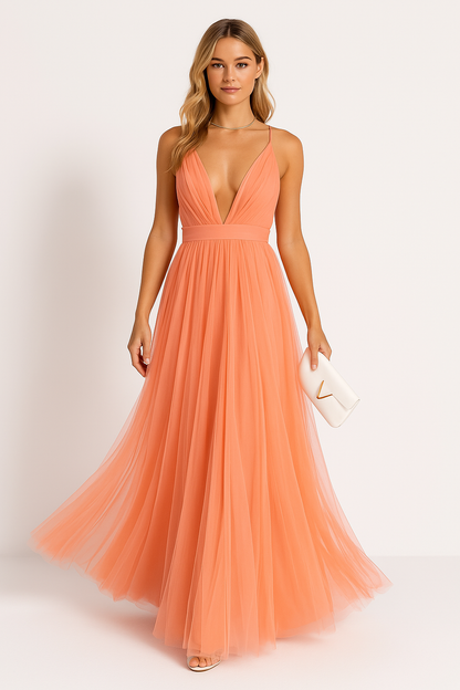 CD | Ladies rochie maxi - V-neck fără mâneci - Cinched talie - ușor elegant fit