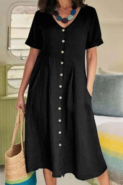 CD | Rochie midi lejeră cu mâneci scurte și închidere elegantă cu nasturi