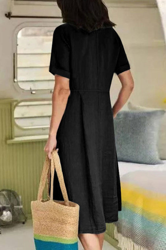 CD | Rochie midi lejeră cu mâneci scurte și închidere elegantă cu nasturi