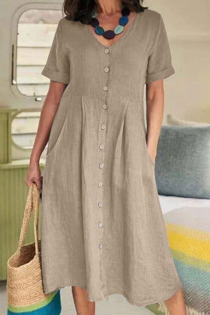 CD | Rochie midi lejeră cu mâneci scurte și închidere elegantă cu nasturi