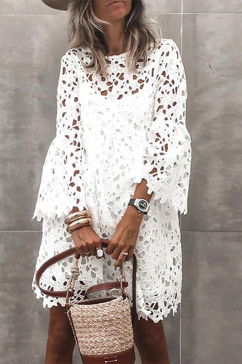 CD | Lace Hollow Flares Sleeve Mini Rochie